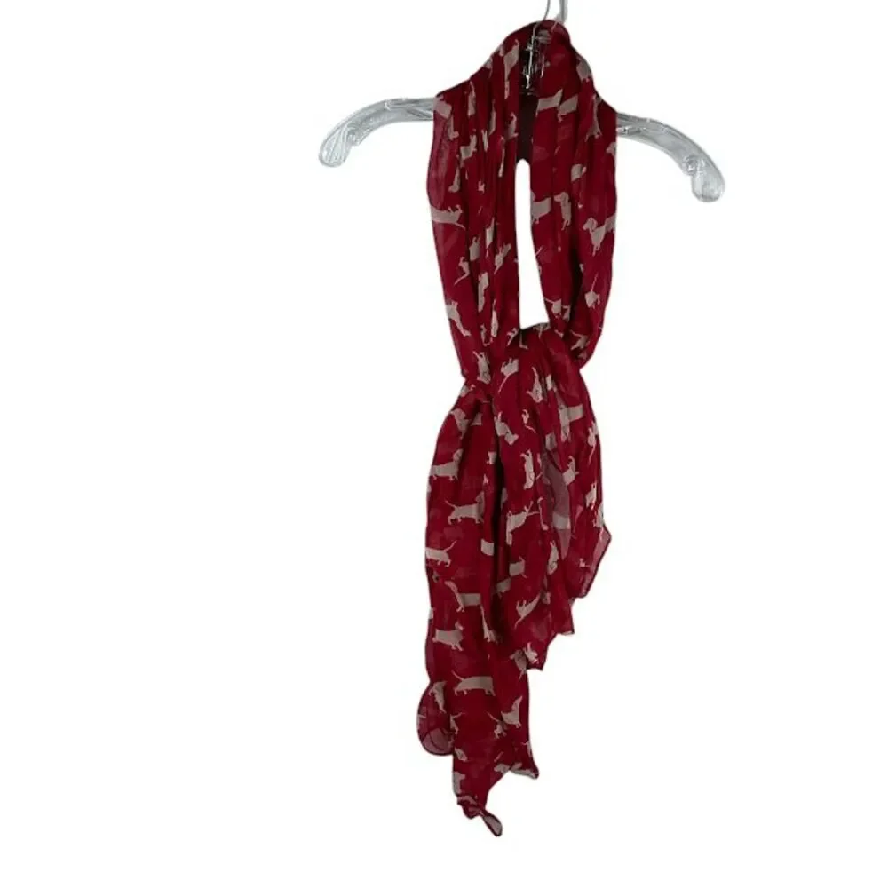 Lightweight Scarf Dog Dachsund Red White Animal Gauzey Cozy Casual 71 in X 35 in